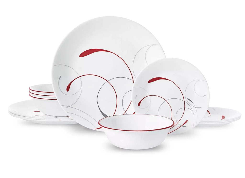 White and Red 12-Piece Dinnerware Set X814