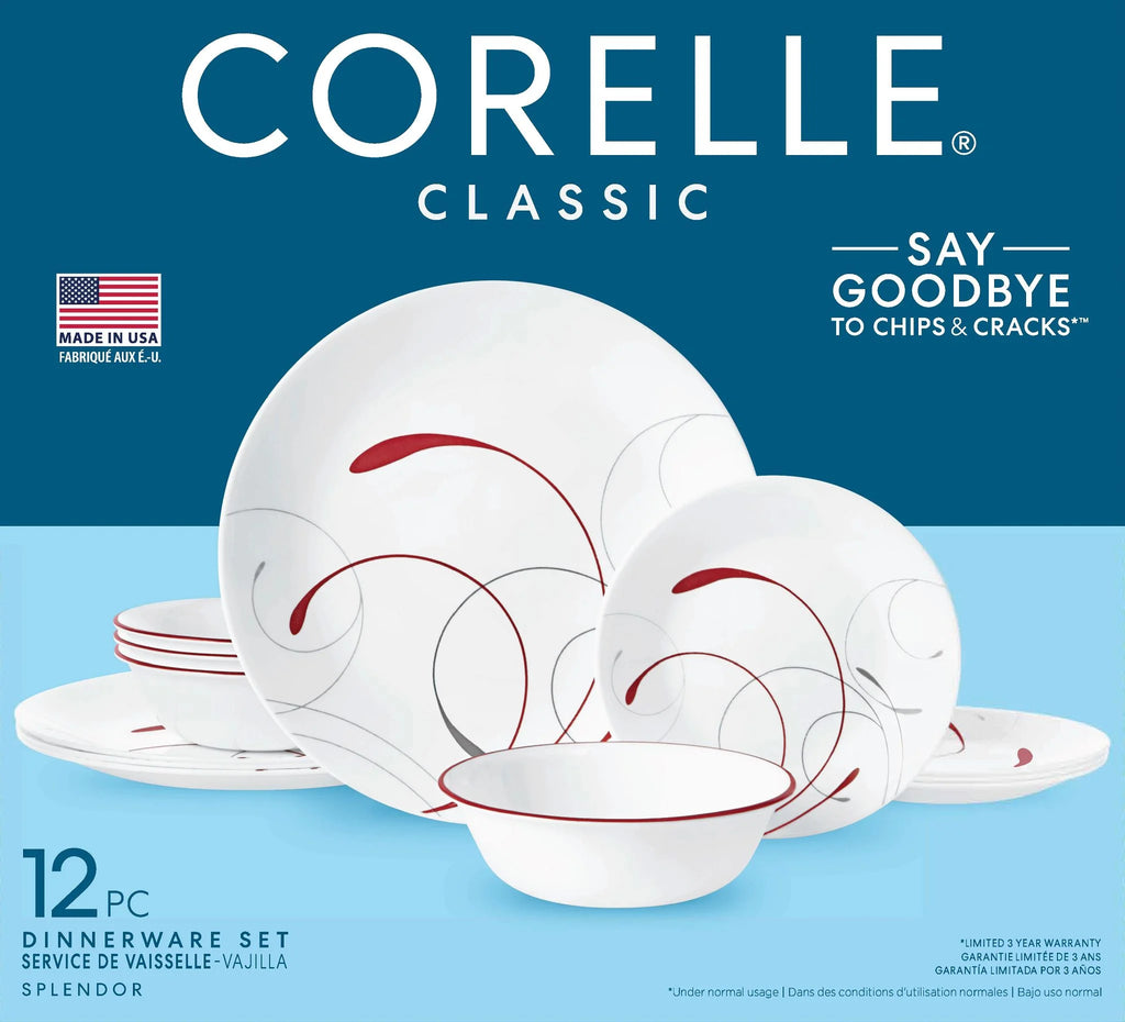 White and Red 12-Piece Dinnerware Set X814