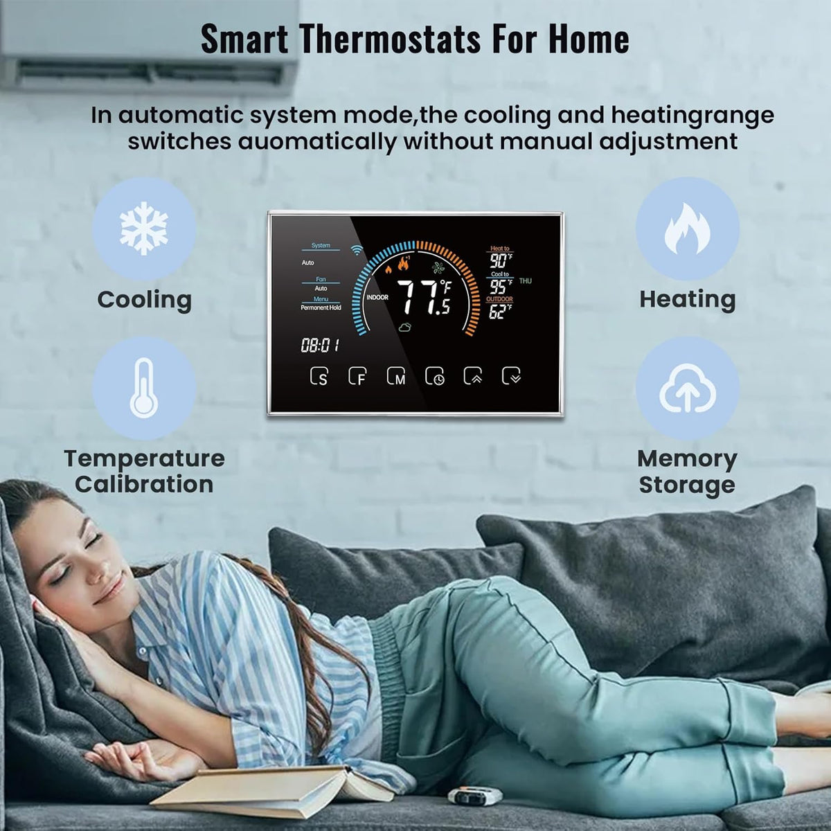 Smart Thermostat with WiFi, App, LCD Color Screen, Voice Control, C-Wire Adapter K21176