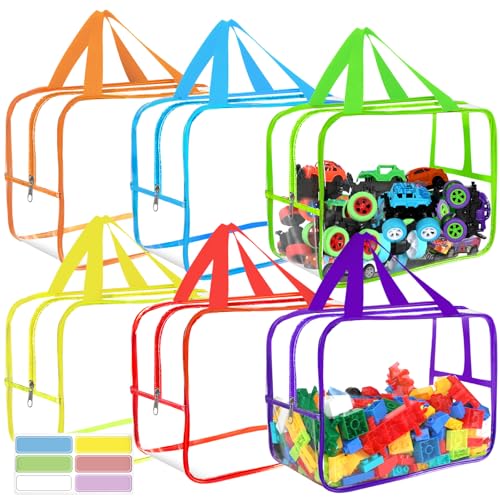 6 Packs Large Clear PVC Toy Storage Bags with Zipper U3933