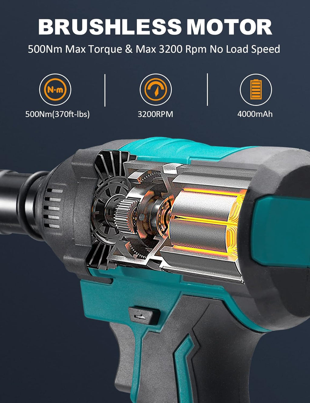 Cordless Impact Wrench 1/2 Inch 21V 370 Ft-lbs with 2 Batteries X1213