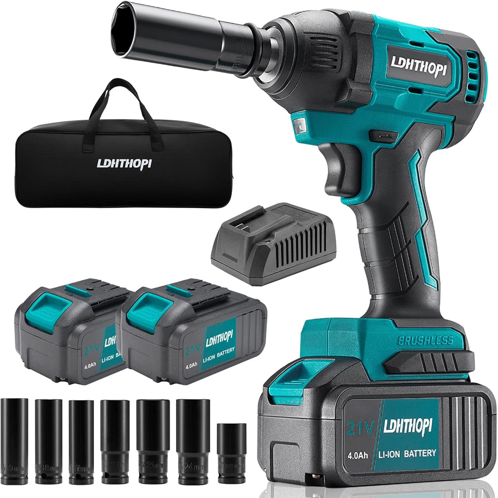 Cordless Impact Wrench 1/2 Inch 21V 370 Ft-lbs with 2 Batteries X1213