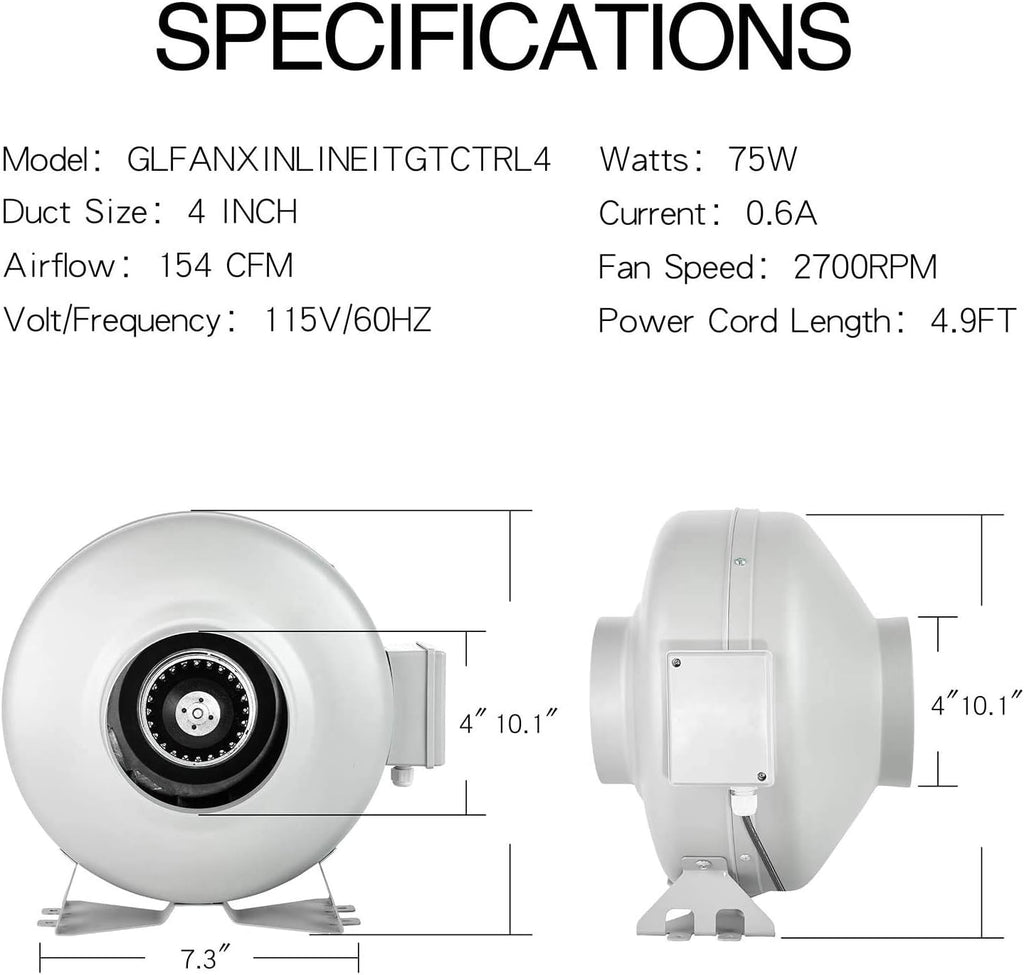 4 Inch 154 CFM Inline Ventilation Fan with Carbon Filter and Ducting M84380