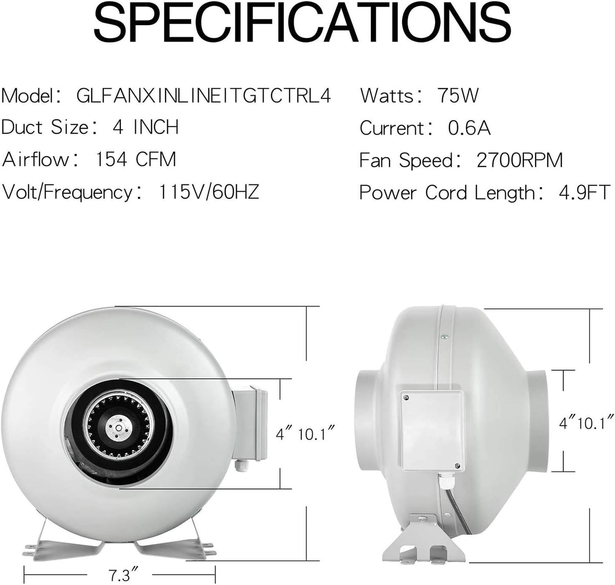 4 Inch 154 CFM Inline Ventilation Fan with Carbon Filter and Ducting M84380