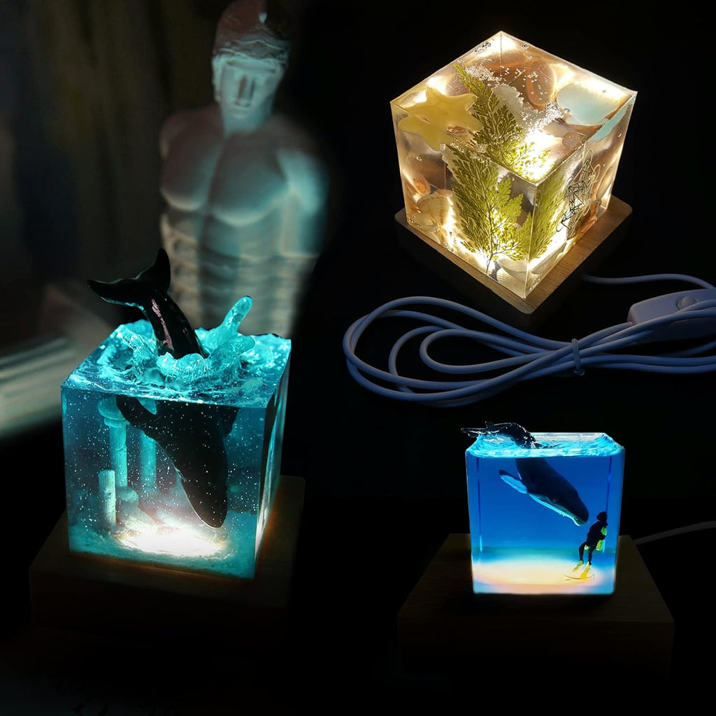 Large Cube LED Silicone Molds with USB Powered Wooden Lighted Base H12078