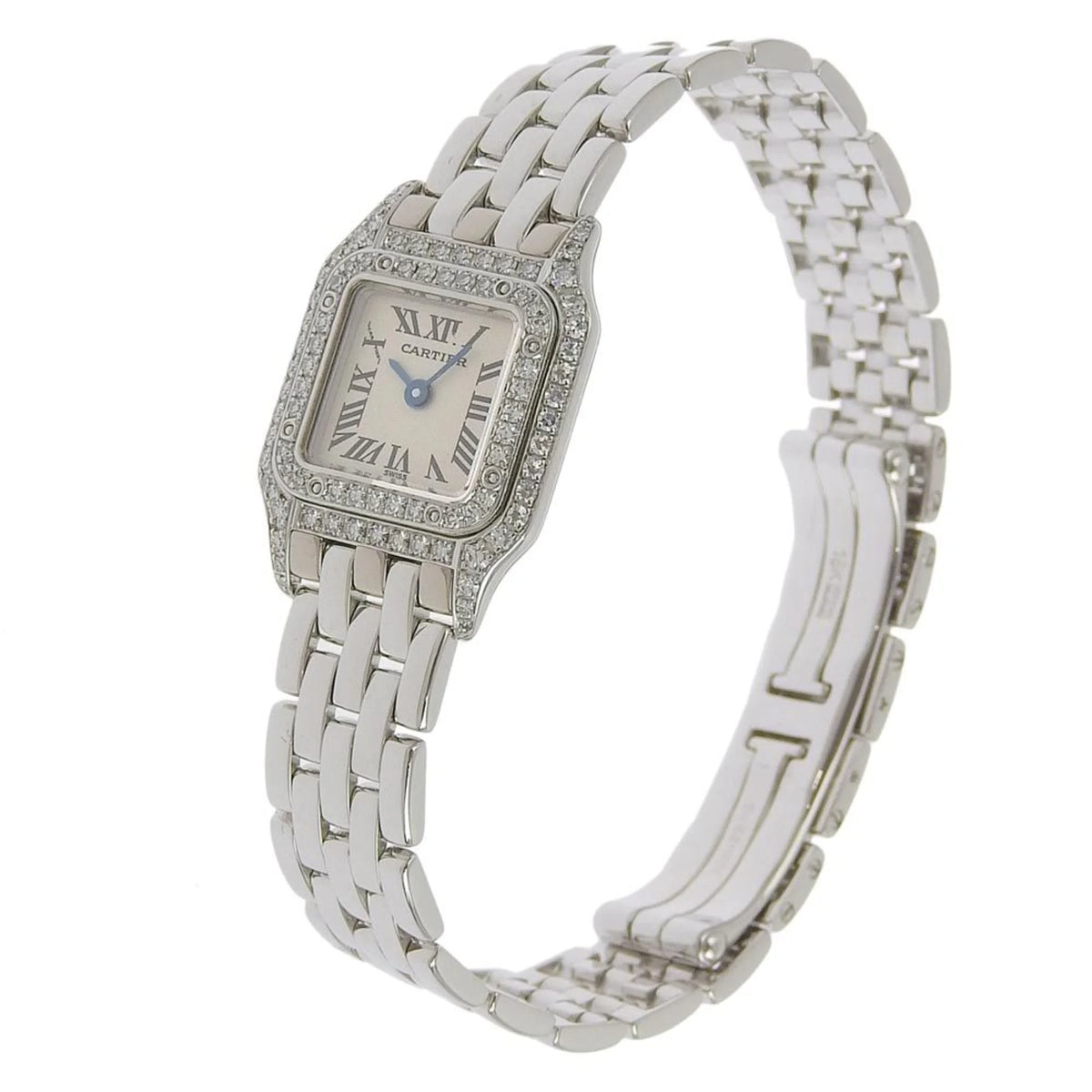 Pre-Owned Mini Panthère Diamond Bezel K18 White Gold Quartz Analog Display Silver Dial Watch J485