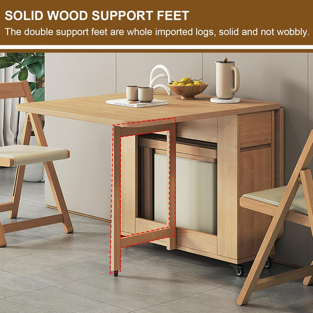 Folding Dining Table with 4 Chairs and Storage Drawers Wood Drop Leaf Dining Table Set W43488