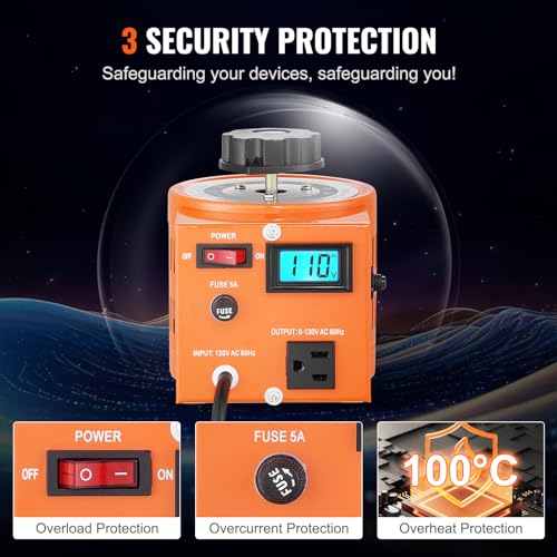 500VA Variable Transformer 110V 60Hz Input Voltage Digital Display 0-130V Output Automatic Voltage Regulator O68180