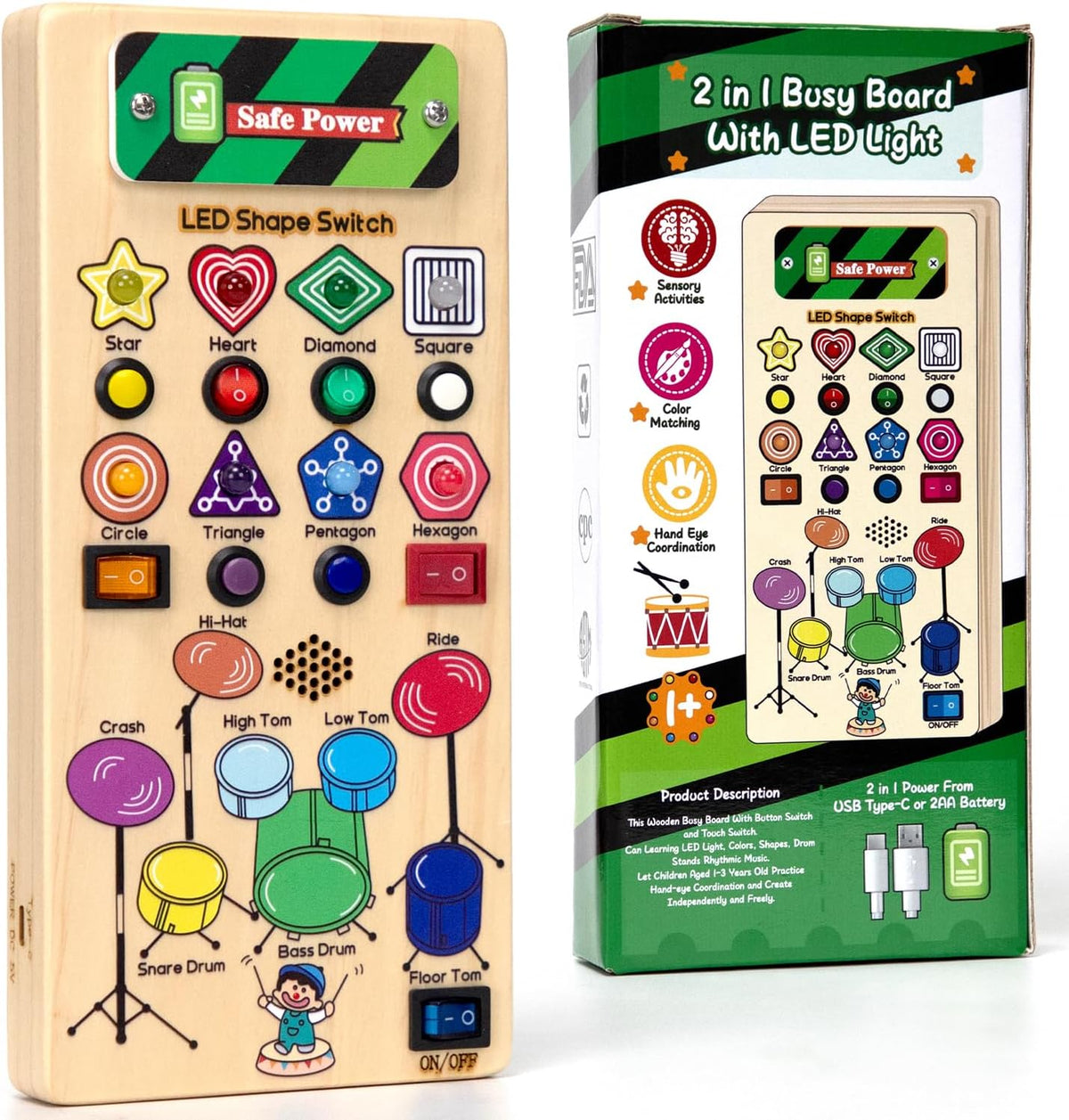 USB Busy Board with LED Shape Switch and Drum Set C64437