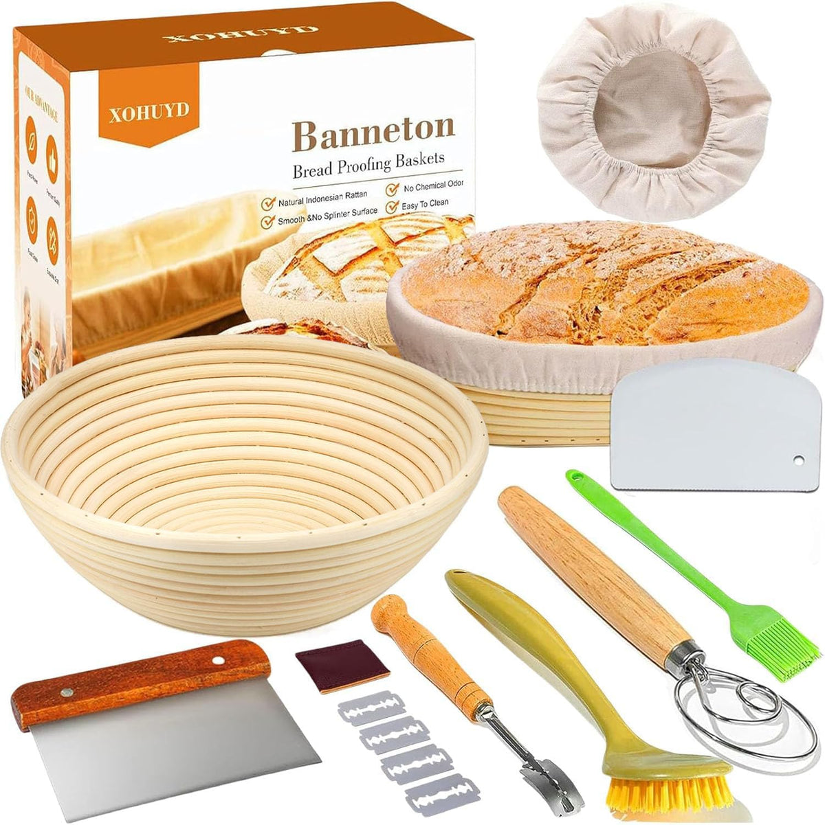 9 Inch Round & 10 Oval Rattan Bread Proofing Baskets Set C44827