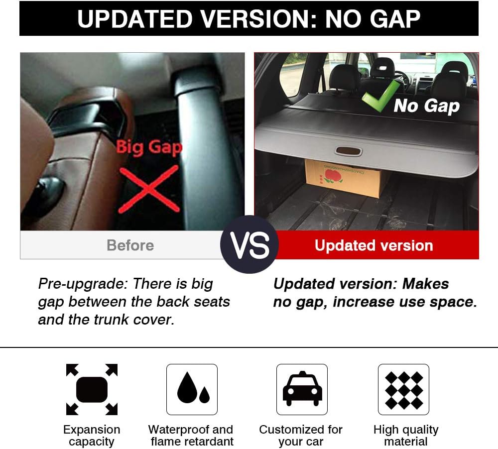 Black Retractable Rear Trunk Cargo Cover R806