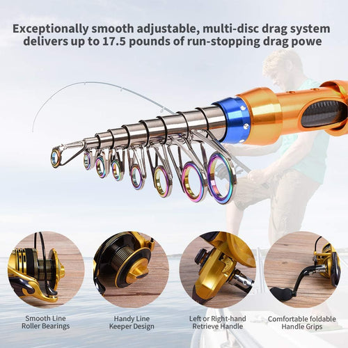 12 FT Carbon Fiber Telescopic Fishing Rod and Reel Combo with Carrier Bag D350386