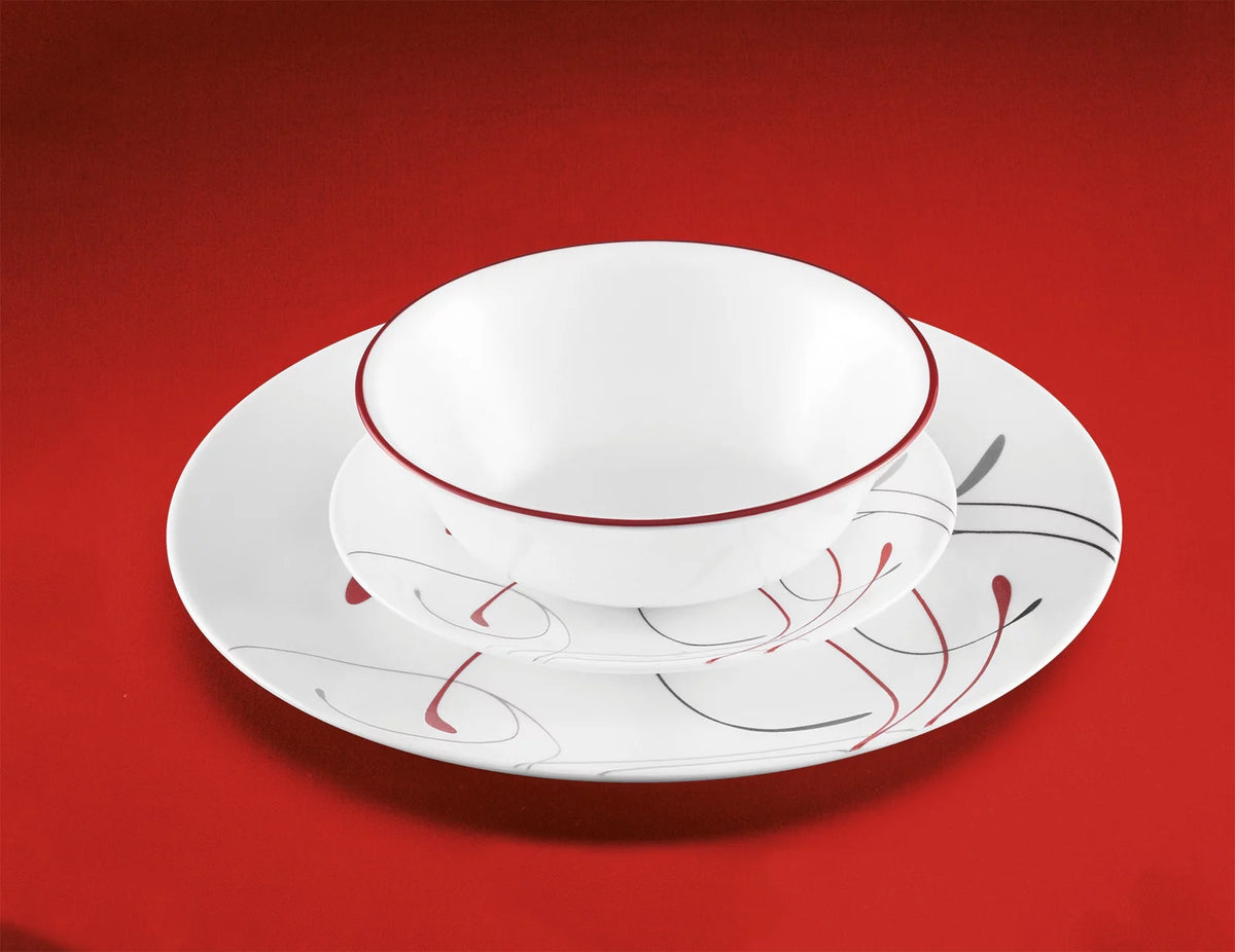White and Red 12-Piece Dinnerware Set X814
