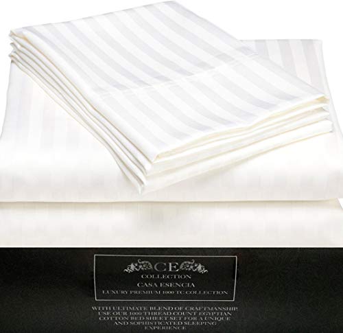100% Egyptian Cotton King Size 4 Piece Bed Sheet Set White Stripe K2257