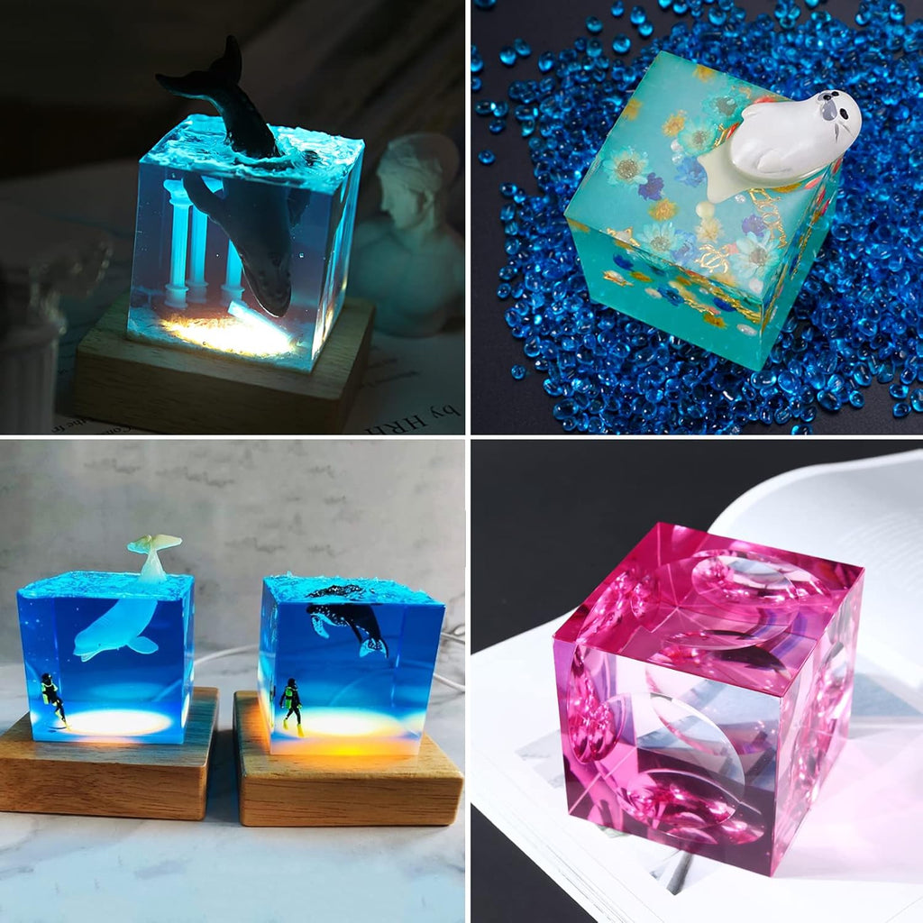 Large Cube LED Silicone Molds with USB Powered Wooden Lighted Base H12078
