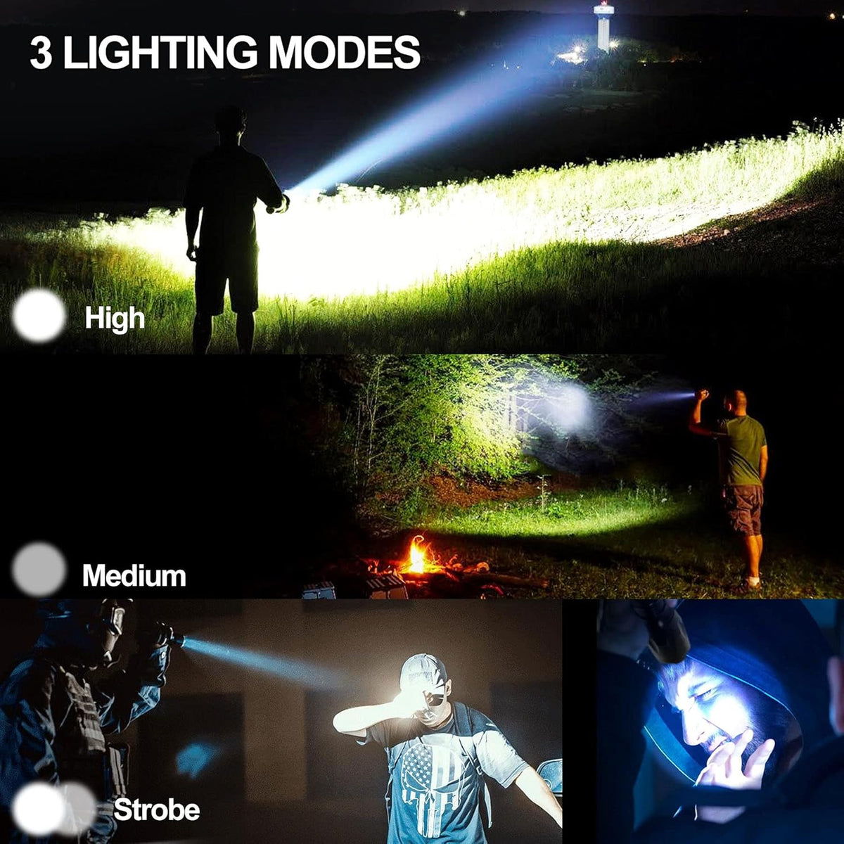 Brightest Rechargeable Zoom Flashlight Lantern Combo D243