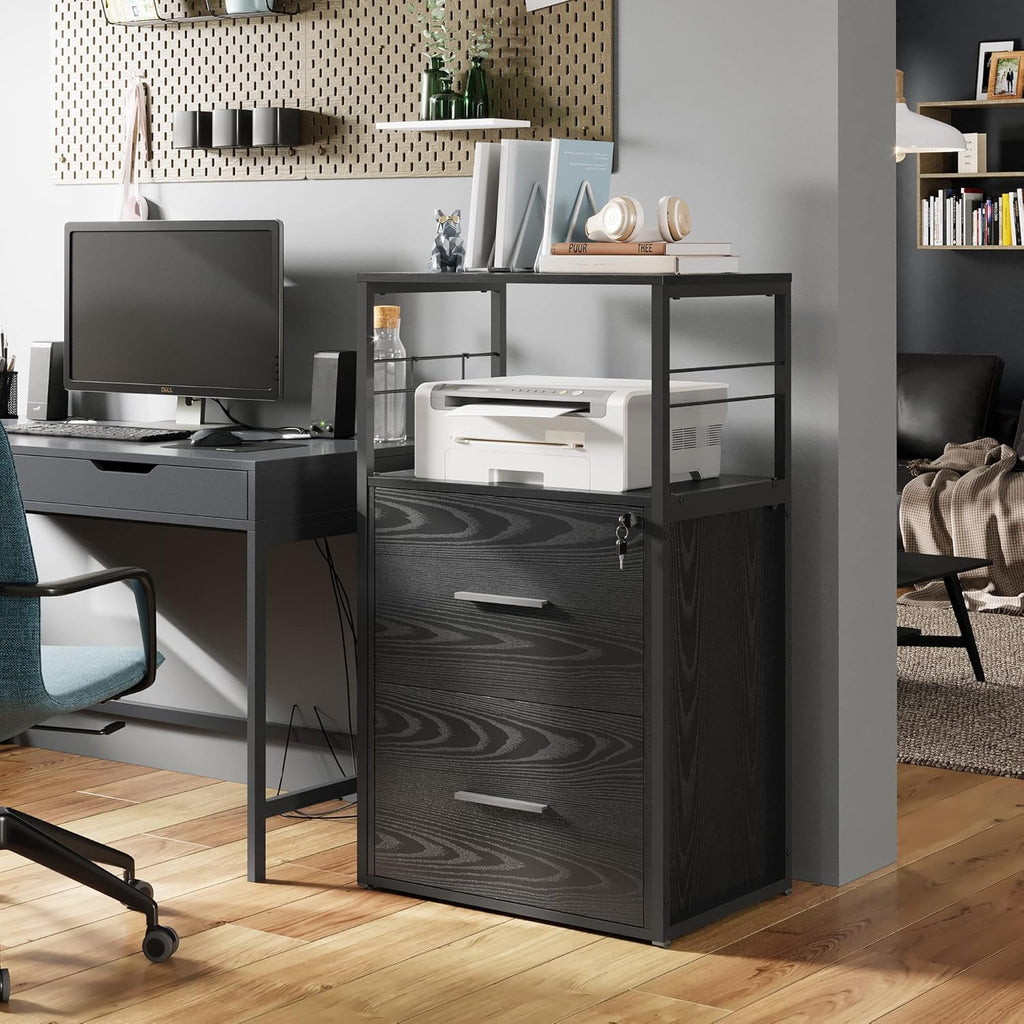 2 Drawer Black Lateral File Cabinet with Lock J962