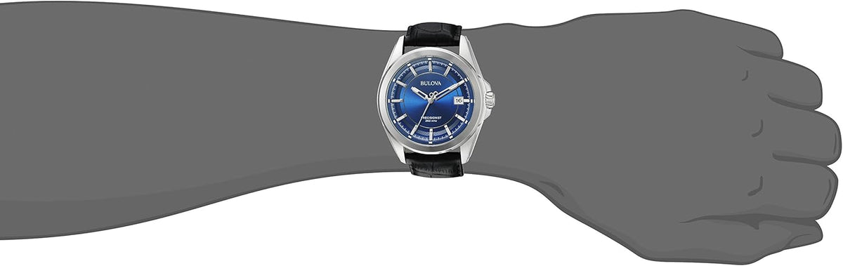 Precisionist 3-Hand Calendar Stainless Steel Watch with Black Leather Strap and Blue Dial P153