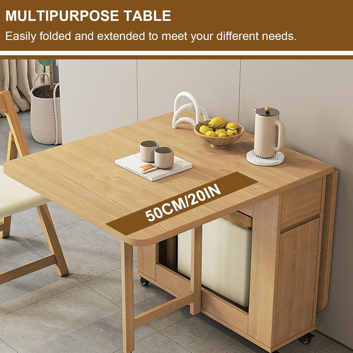 Folding Dining Table with 4 Chairs and Storage Drawers Wood Drop Leaf Dining Table Set W43488