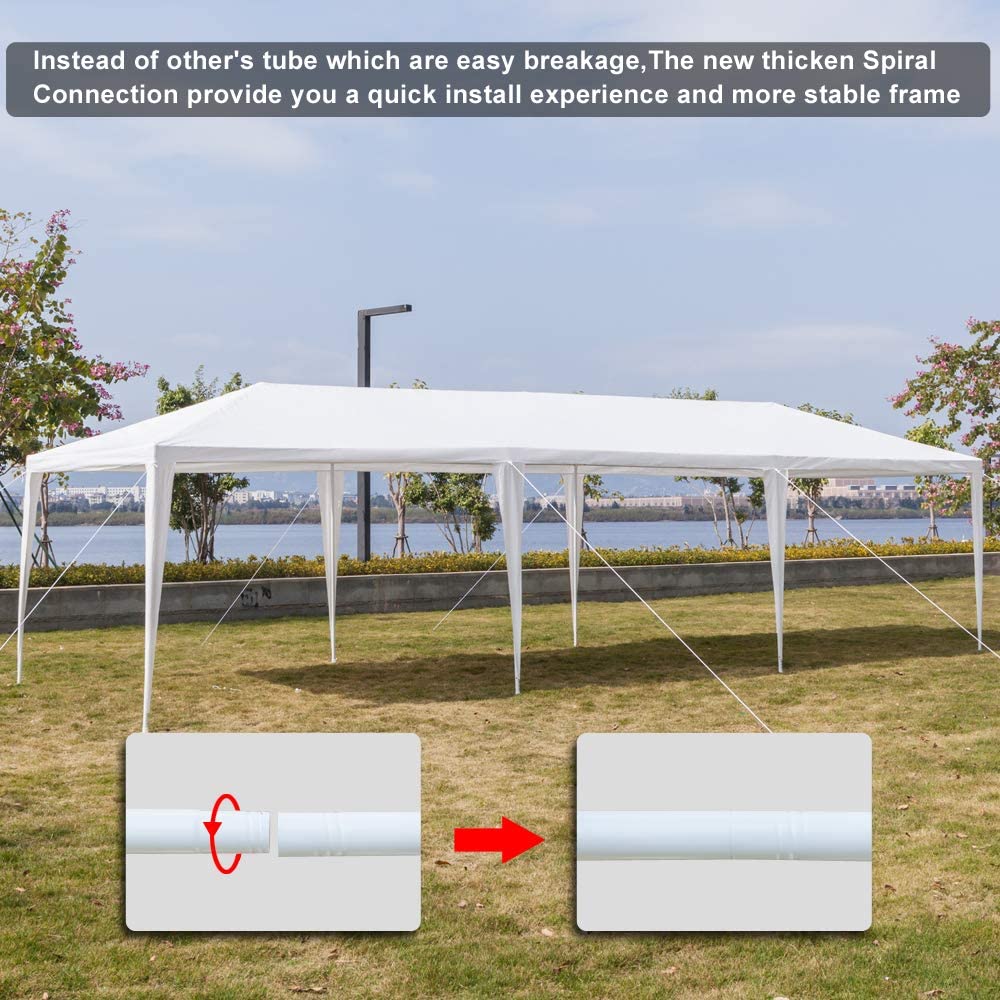 White 10'x30' Outdoor Canopy Tent with 7 Removable Walls T7615