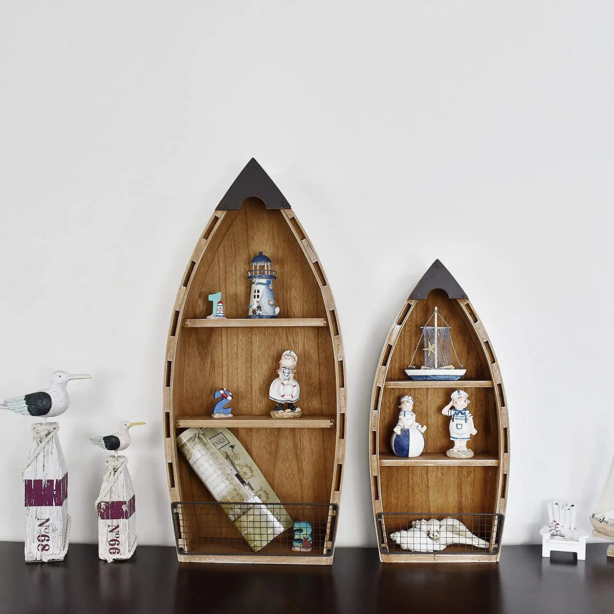 Wooden Boat Decor with 3 Tiers T5347