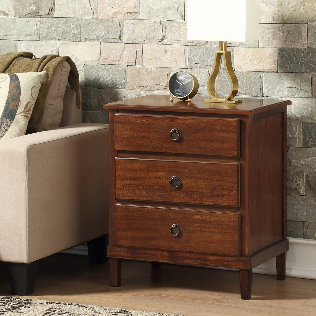 Brown 3-Drawer Wood Nightstand M1342