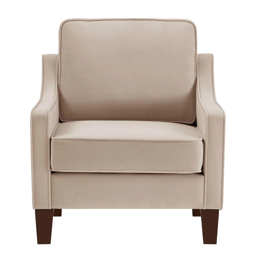 Taupe Velvet Upholstered Armchair with Wooden Legs P3574