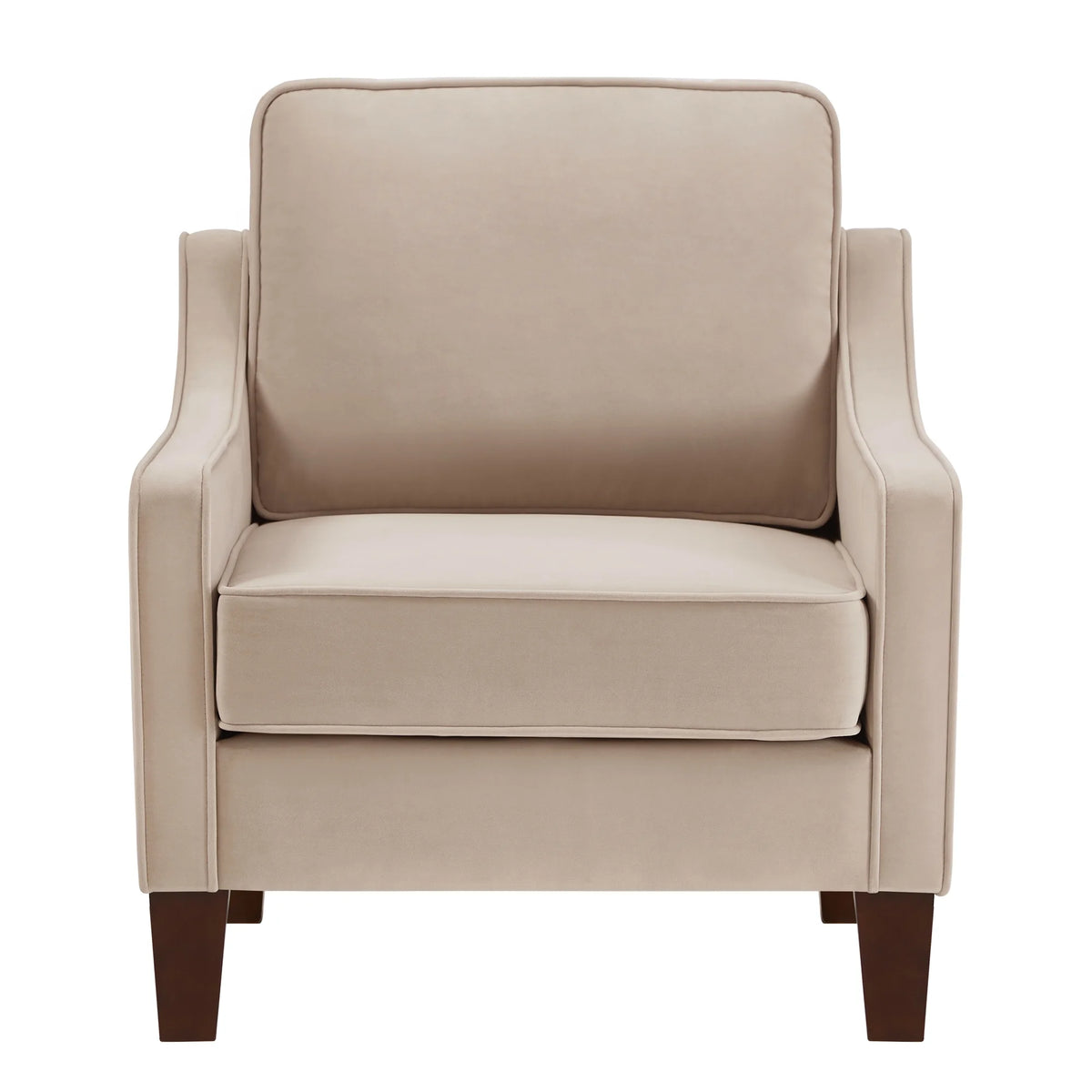 Taupe Velvet Upholstered Armchair with Wooden Legs P3574