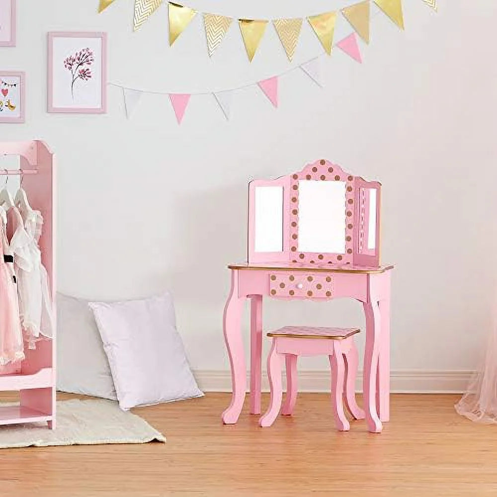 Pretend Play Vanity Table and Chair Set with LED Mirror B841651