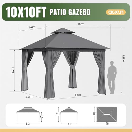 10x12 Metal Gazebo with Mosquito Netting and Privacy Screen I65359