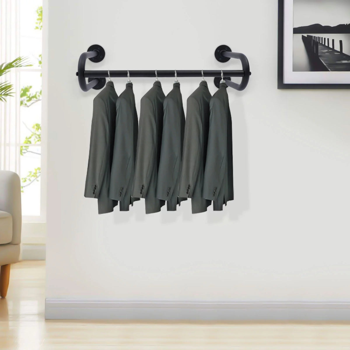 Wall Mounted Garment Rack 23.62 Inches Black Metal O47274