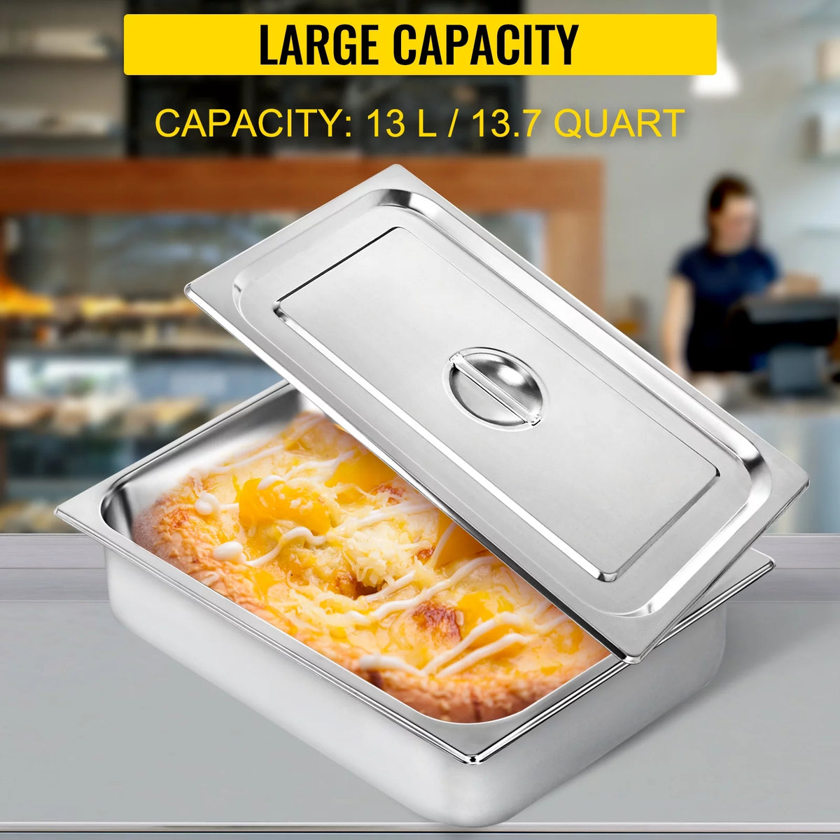 4 Pack 4 Inch Deep Full Size Stainless Steel Hotel Pan with Lid E476