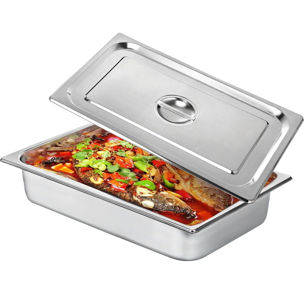 4 Pack 4 Inch Deep Full Size Stainless Steel Hotel Pan with Lid E476