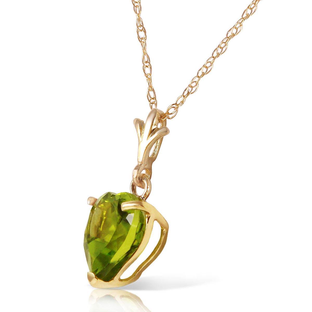 14k 20" Yellow Gold Heart-shaped Natural Peridot Pendant Necklace R65084