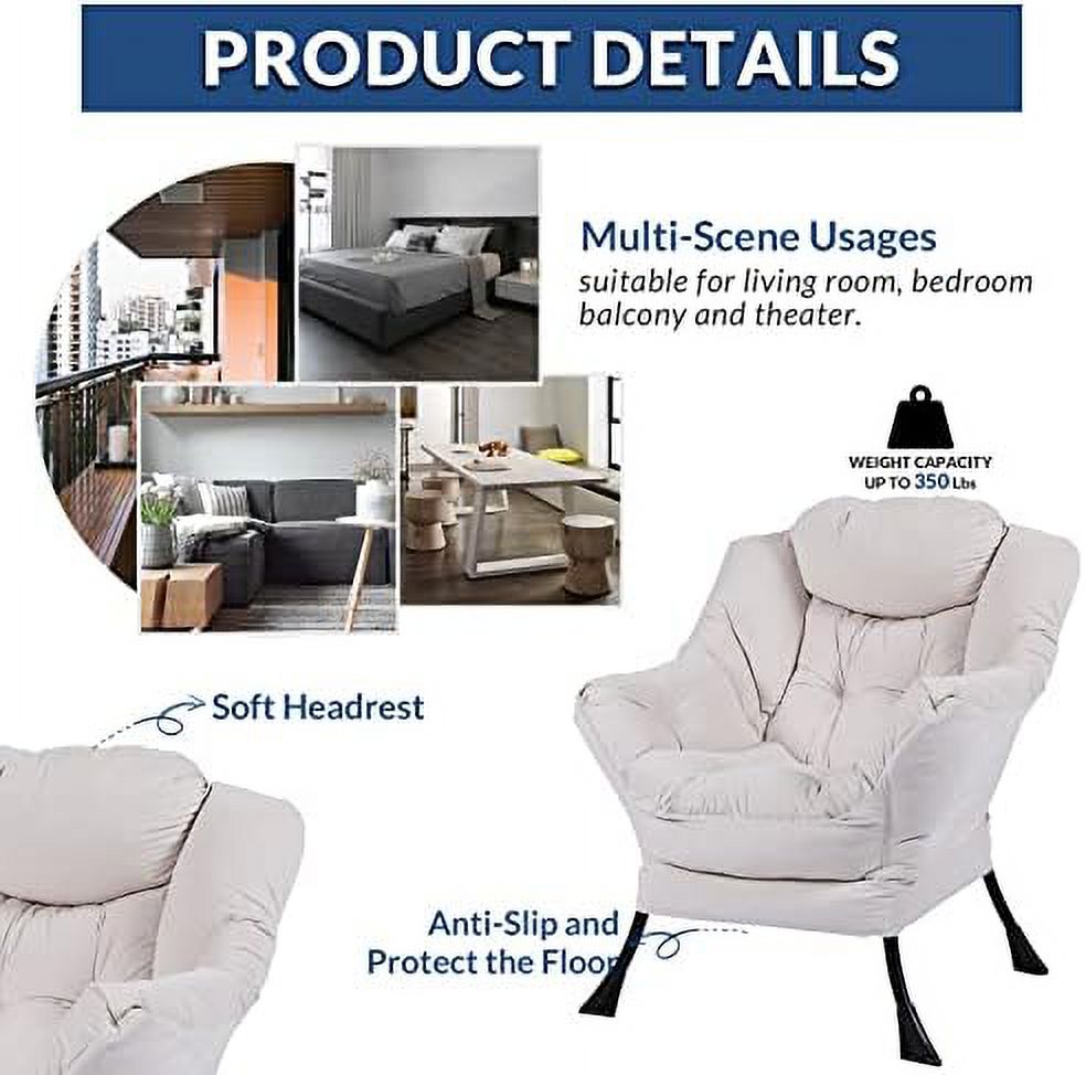 Modern Lazy Chair with Ottoman Steel Frame Lounge Chair Set with Footstool Armrests Side Pocket A30711