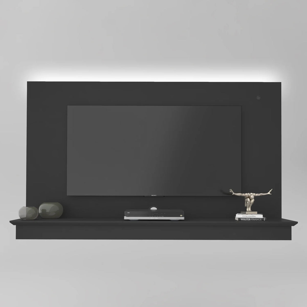 Black Floating TV Stand with LED Strip and Shelf X6818