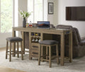 Brown Acacia Wood Sofa Console Bar Table Set with 2 Stools Q960
