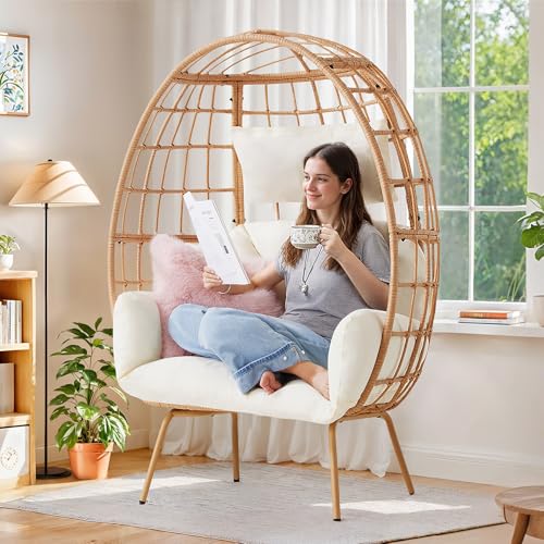 Oversized Dark Grey PE Rattan Egg Chair with Cushions Q9884