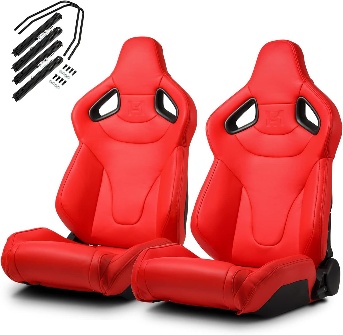 1 Pair Universal Black PVC Sport Racing Seats with Slider E3973