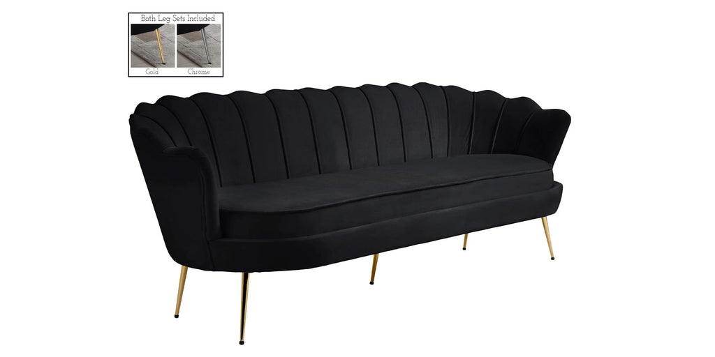 Black Velvet Channel Tufted Sofa T242