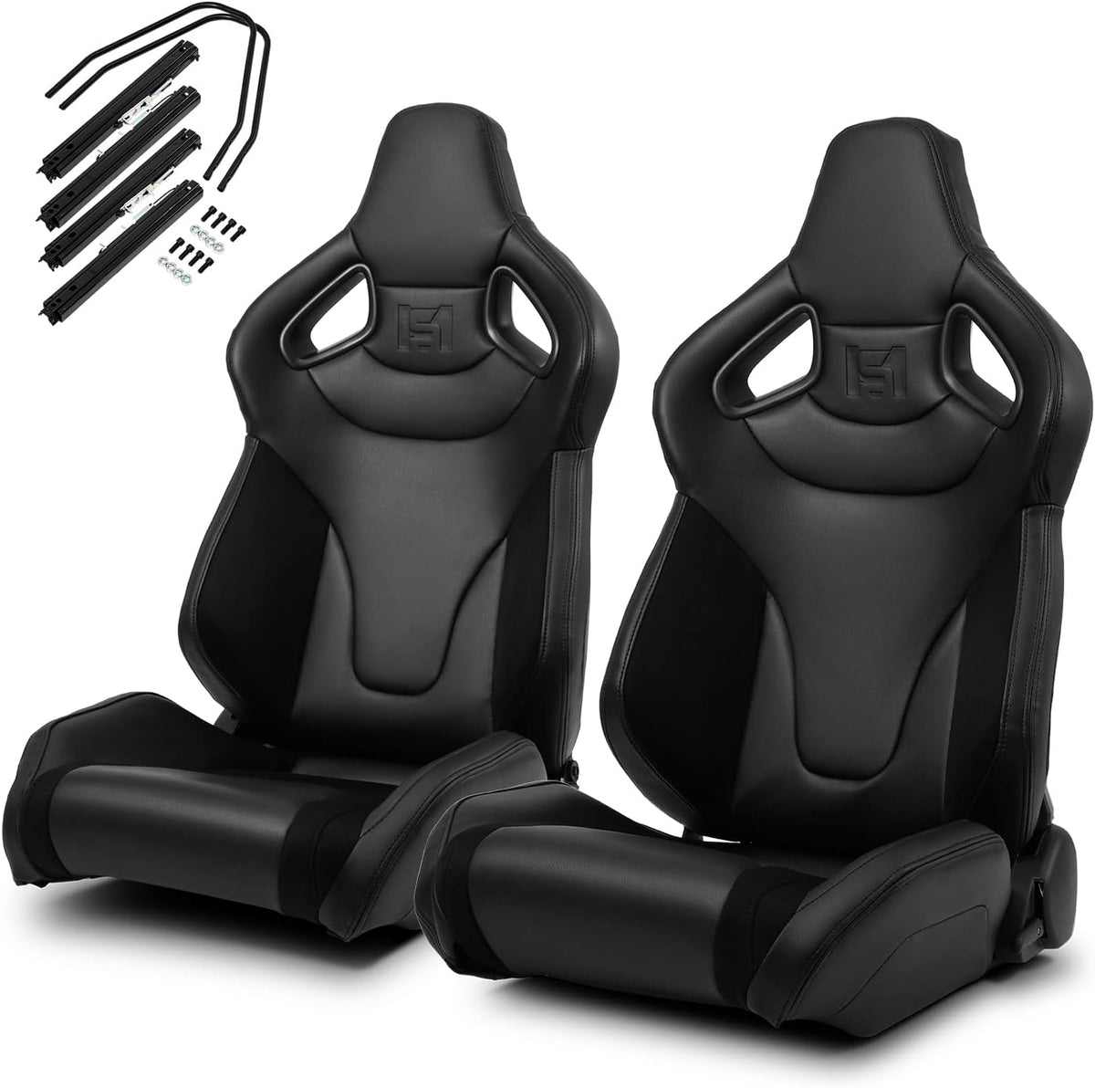 1 Pair Universal Black PVC Sport Racing Seats with Slider E3973