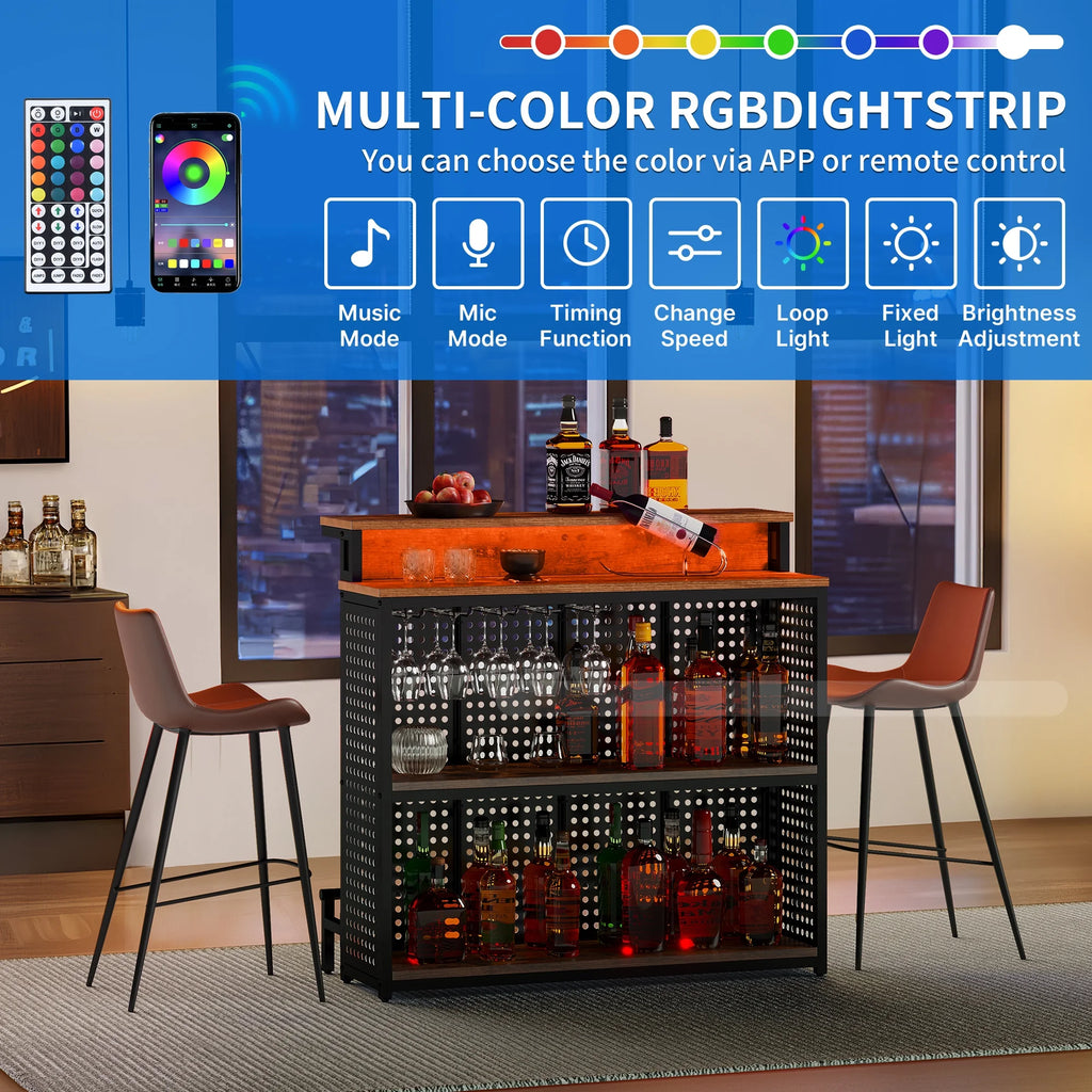 4 Tier Bar Unit with LED Lights and Stemware Rack J1131