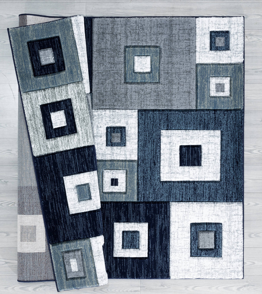 Navy Modern Geometric Accent Rug U802484