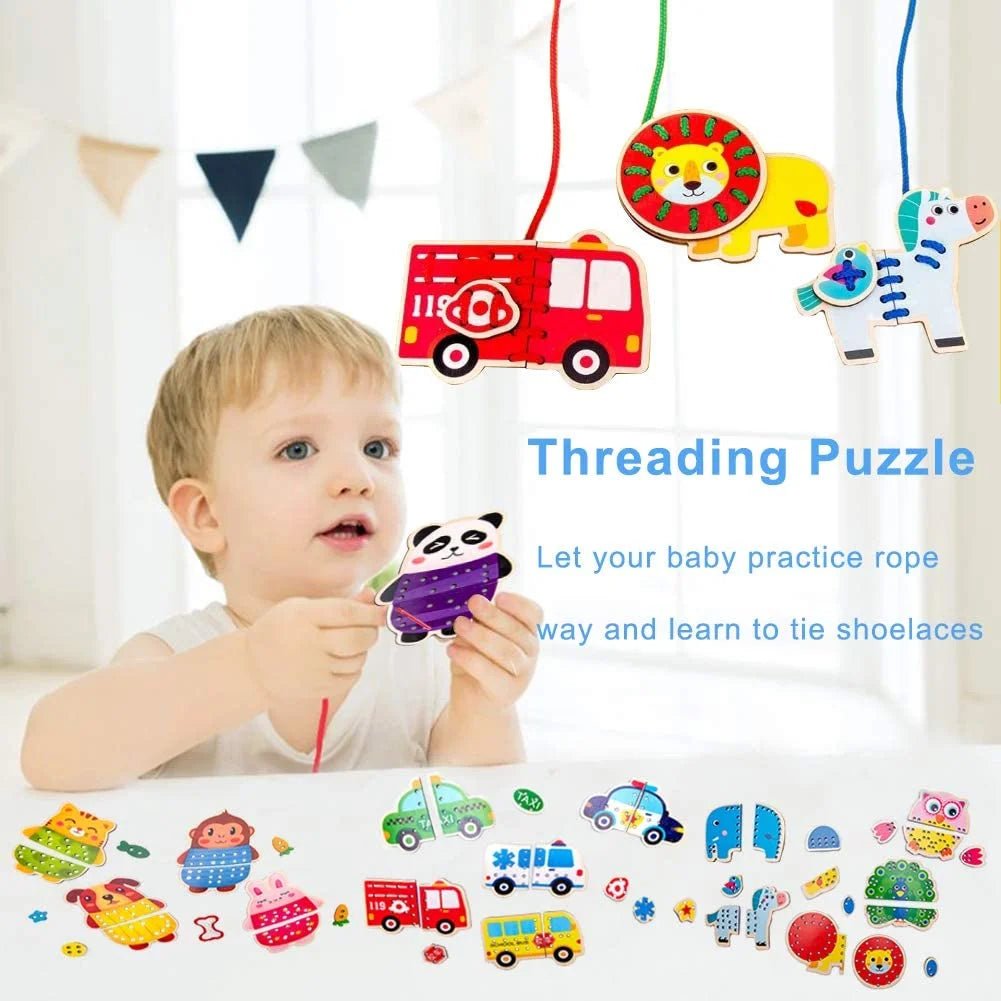 5 Pack Wooden Lacing Cards Montessori Sewing Toys X5487
