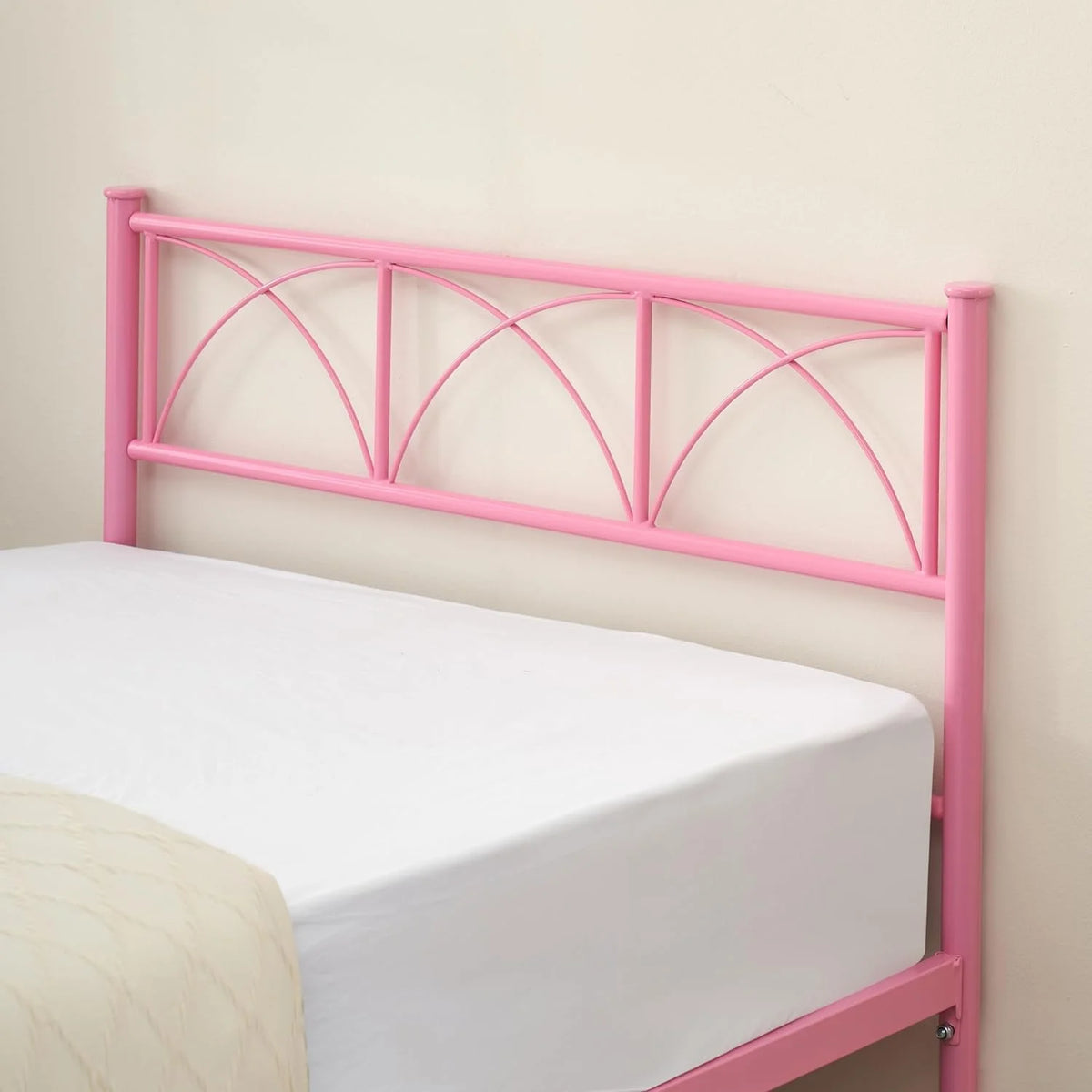 Pink Twin Metal Platform Bed Frame with Headboard and Footboard R9315