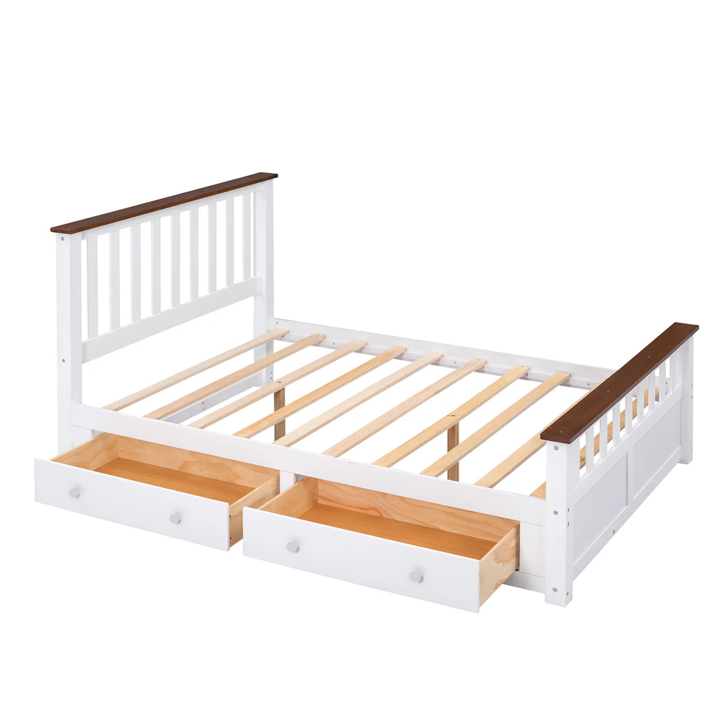 White Walnut Full Size Wood Platform Bed with Two Drawers N53477