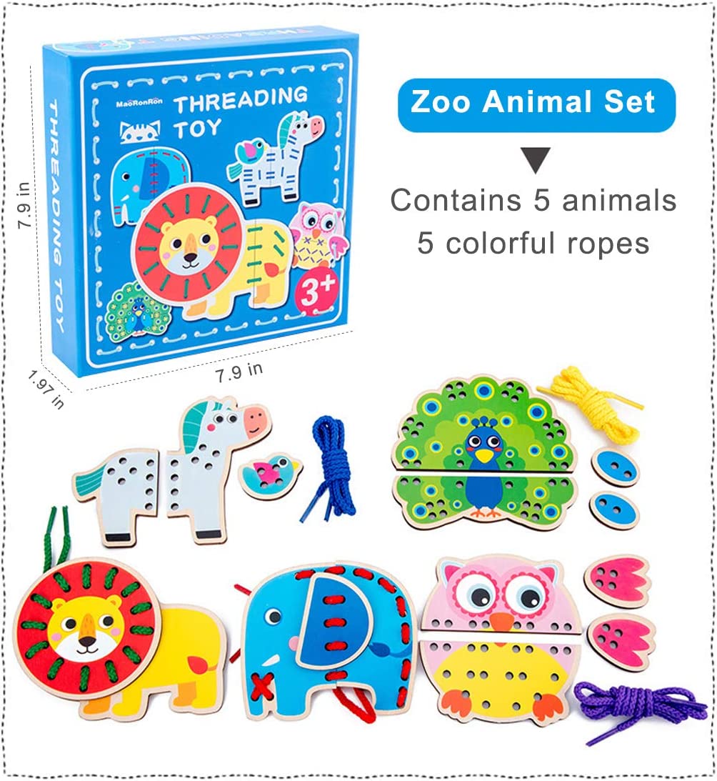 5 Pack Wooden Lacing Cards Montessori Sewing Toys X5487