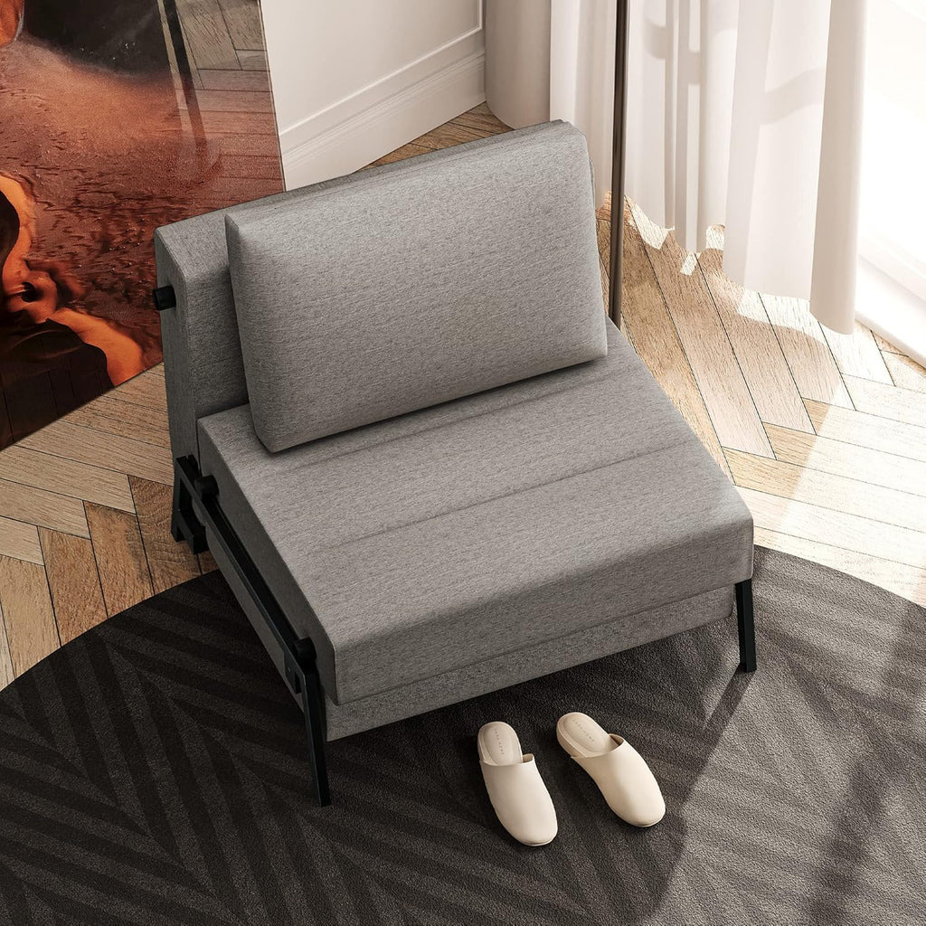 Light Gray Linen Convertible Sofa Bed Q915823
