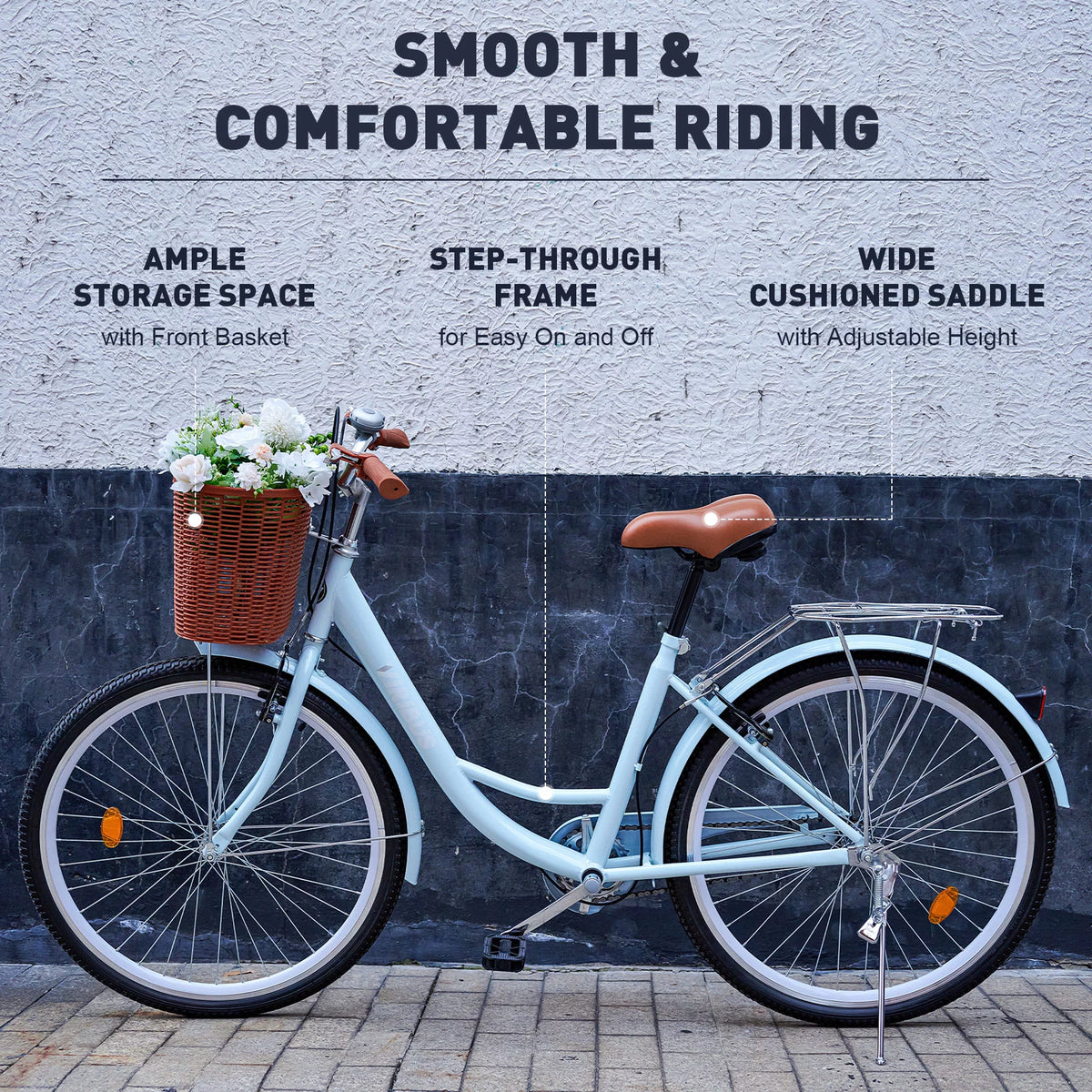 26 Inch Cruiser Bicycle with Basket Rack A31620