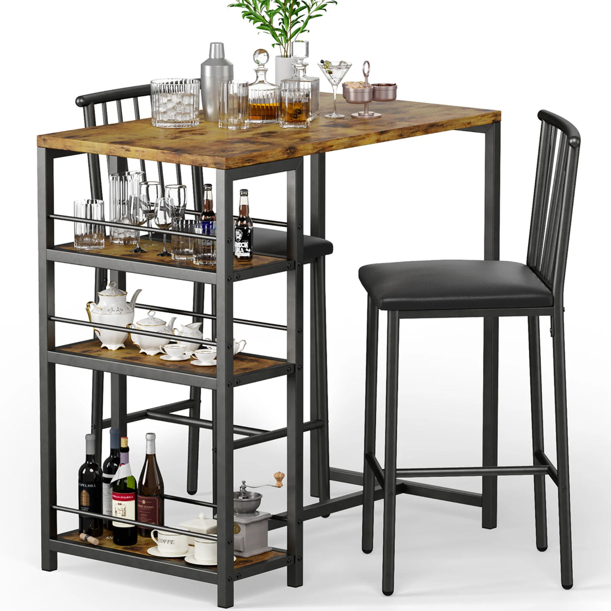 3-Piece Wooden Counter Height Dining Table Set Black U5462